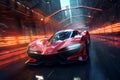 Futuristic racing scene with sleek vehicles and