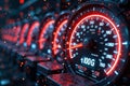 Futuristic racing speedometers with glowing red displays and dynamic lighting effects Royalty Free Stock Photo