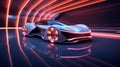 Futuristic racing sport car in speeding motion tunnel. Generative AI