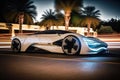 Futuristic racing supercar in the city with long exposure Concept of sports car racing video game.AI-generated