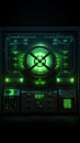 Futuristic Radiation Hazard Symbol on Metallic Control Panel