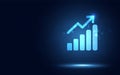 Futuristic raise arrow with bar chart graph digital transformation abstract technology background. Big data and business growth