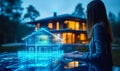 Futuristic real estate concept with a holographic projection of a house and a businesswoman, symbolizing advanced property Royalty Free Stock Photo