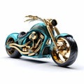 Futuristic Realism: Blue And Gold Motorcycle On White Background