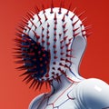 Futuristic Realism 3d Spiked Head With Red And Blue Pins