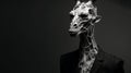 Futuristic Realism: A Dark And Organic Sculpting Of A Giraffe-like Man In A Suit