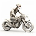 Futuristic Realism: Dark White And Beige Skeleton Riding Motorcycle