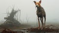 Futuristic Realism: Dog In The Foggy Salvagepunk Landscape