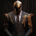 Futuristic Realism: Gold Armor Suit With Spartan Theme For T-shirt