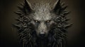 Futuristic Realism: Wolf Head Covered In Dried Leaves