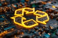 Futuristic recycling symbol illuminated on a technological circuit board Royalty Free Stock Photo