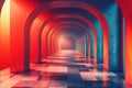 Futuristic Red Blue Archway Tunnel Perspective View with Bright Light at End Royalty Free Stock Photo