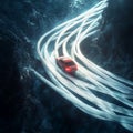 Futuristic Red Car on a Neon-Lit Road in a Surreal Landscape Royalty Free Stock Photo