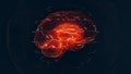 Futuristic red digital brain. Neurons firing in MRI scan