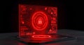 Futuristic Red Holographic Digital Security Interface with Padlock Icon and Cyber Data Encryption HUD Display Royalty Free Stock Photo