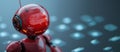 futuristic red robot with glowing digital face in high tech environment