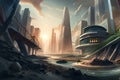 futuristic rendering city megacity cyberpunk scifi 3D illustration