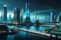 futuristic rendering city megacity cyberpunk scifi 3D illustration