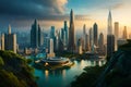 futuristic rendering city megacity cyberpunk scifi 3D illustration