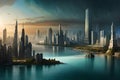 futuristic rendering city megacity cyberpunk scifi 3D illustration