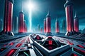 futuristic rendering city megacity cyberpunk scifi 3D illustration