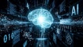 Futuristic AI Brain with Code and Data Visualization Royalty Free Stock Photo