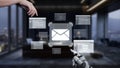 Futuristic Representation of Artificial Intelligence Managing Email Communications in a Modern Office Environment Royalty Free Stock Photo