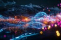 A futuristic representation of big data analysis, featuring glowing holographic data points,