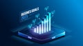 A futuristic representation of Business Goals 2025 . The design features a detailed, multi-layered 3D bar graph emerging from a Royalty Free Stock Photo