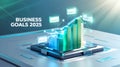 A futuristic representation of Business Goals 2025 . The design features a detailed, multi-layered 3D bar graph emerging from a Royalty Free Stock Photo