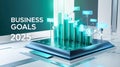 A futuristic representation of Business Goals 2025 . The design features a detailed, multi-layered 3D bar graph emerging from a Royalty Free Stock Photo