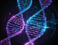 A futuristic representation of a DNA double helix intertwined with glowing digital elements