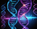 A futuristic representation of a DNA double helix intertwined with glowing digital elements