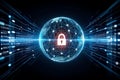 Digital globe with a glowing lock symbolizes global data security Royalty Free Stock Photo