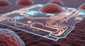 Glowing circuit board on biological cellular surface Royalty Free Stock Photo