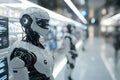 A futuristic retail store where AI-powered robots assist customers