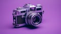 Futuristic Retro Camera On Purple Background Stock Photo