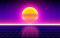 Futuristic retro landscape of the 80s. background. Vector