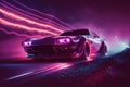 Futuristic retro wave synth wave car. Neural network AI generated