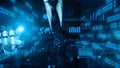 Futuristic Robo-Analyst Interacting with Data Visualization Interfaces in a Digital Business Environment xenic Royalty Free Stock Photo
