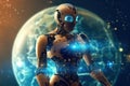 Futuristic Robot AI with Earthworld Technology for Business Security Royalty Free Stock Photo