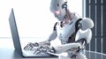 Futuristic Robot Android Working on Computer Machine AI Generated Royalty Free Stock Photo