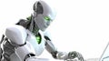 Futuristic Robot Android Working on Computer Machine AI Generated Royalty Free Stock Photo