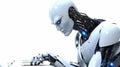 Futuristic Robot Android Working on Computer Machine AI Generated Royalty Free Stock Photo