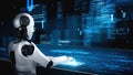 Futuristic robot artificial intelligence huminoid AI programming coding Royalty Free Stock Photo