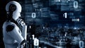 Futuristic robot artificial intelligence huminoid AI programming coding Royalty Free Stock Photo