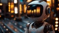 Futuristic robot assistant with digital display, glowing lights, advanced technology, and modern environment, expressing Royalty Free Stock Photo