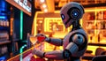 Robot bartender making drink, futuristic bar, AI tech, Stock Photo, Generative AI