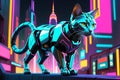 Futuristic Robot Cat - Combines Organic Feline Grace with Cybernetic Enhancements, Set Against a Neon Backdrop Royalty Free Stock Photo