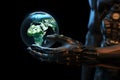 Futuristic robot conjures Earth hologram in stunning 3D illustration